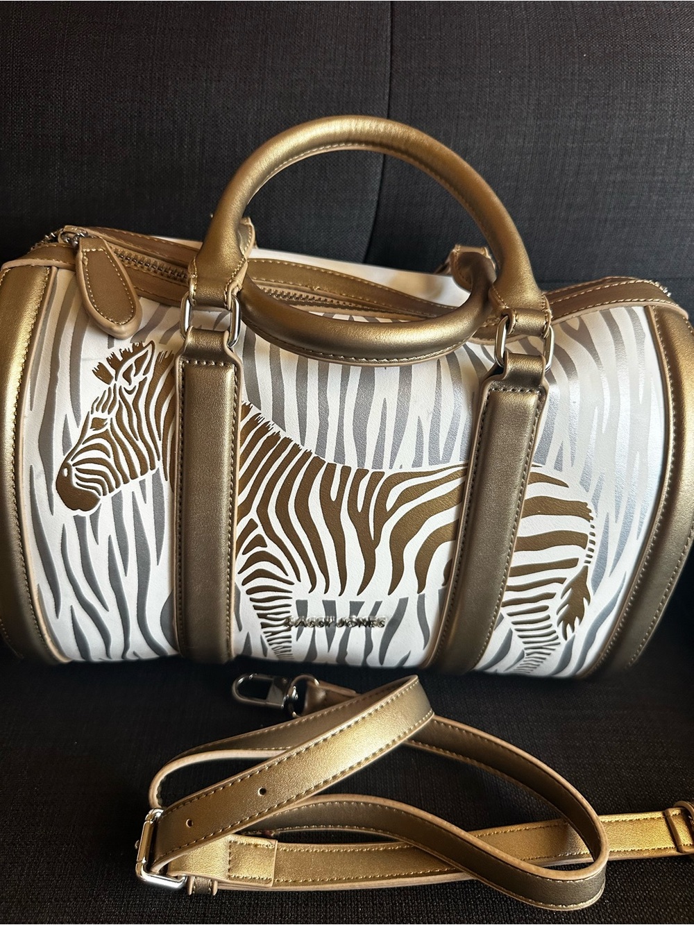 Gold Zebra-Print Satchel Bag by Sassy Jones